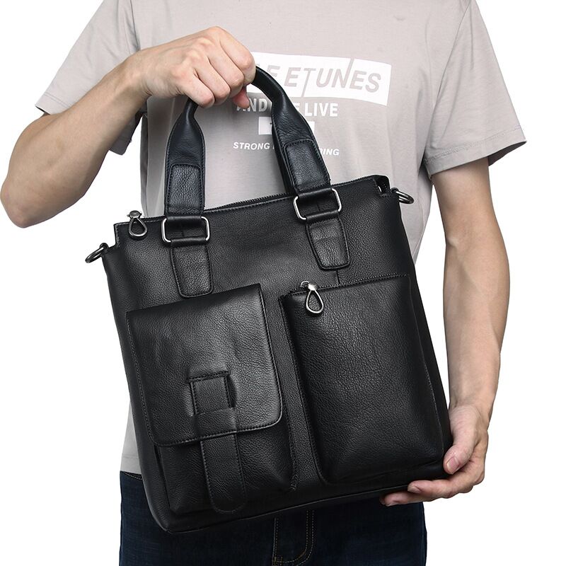 Leather Briefcase - Mężczyźni pionowa torebka prawdziwa skóra dla