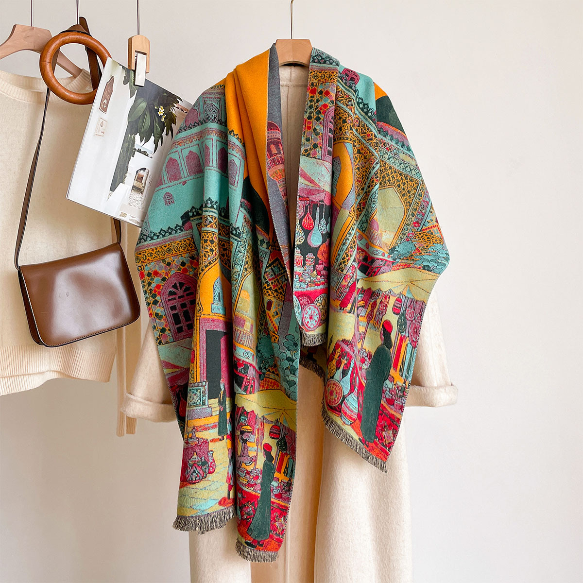 Cashmere Scarf - Damski szal z imitacji kaszmiru, dwustronny,